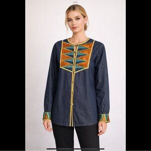 Bob Mackie Wearable Art Denim Shirt M Embroidered Collectible Designer